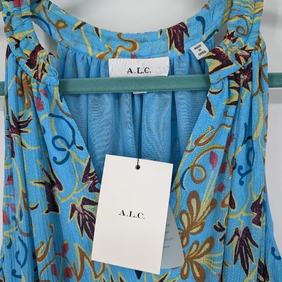 A.L.C. Silk Courtney Mini Dress in Grotto Blue Floral NWT - Picture 6 of 11